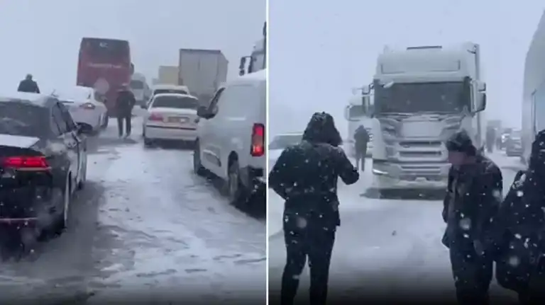 Yoğun Kar Yağışı Ankara-İstanbul Yolunu Kapatttı