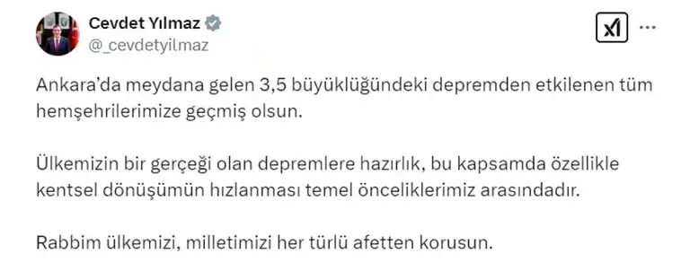 Yılmaz: Kentsel Dönüşüm Hızlanmalı! Ankara Depremi
