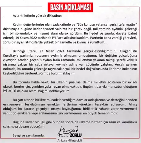Kürşad Zorlu İYİ Parti'den Ayrıldı